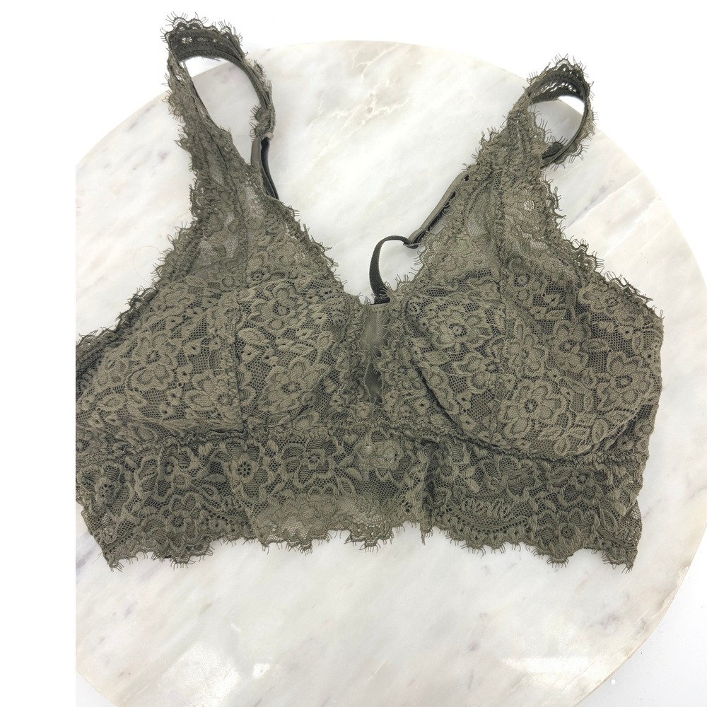 Aerie Olive Green Lace Bralette Padded Wireless Size Medium